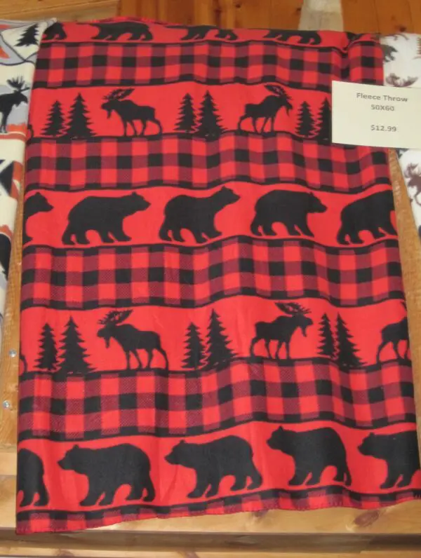 Fleece Throw-Red Plaid Bear & Moose