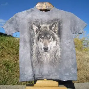 Youth Tee- 10/12 Grey Wolf Face in Trees
