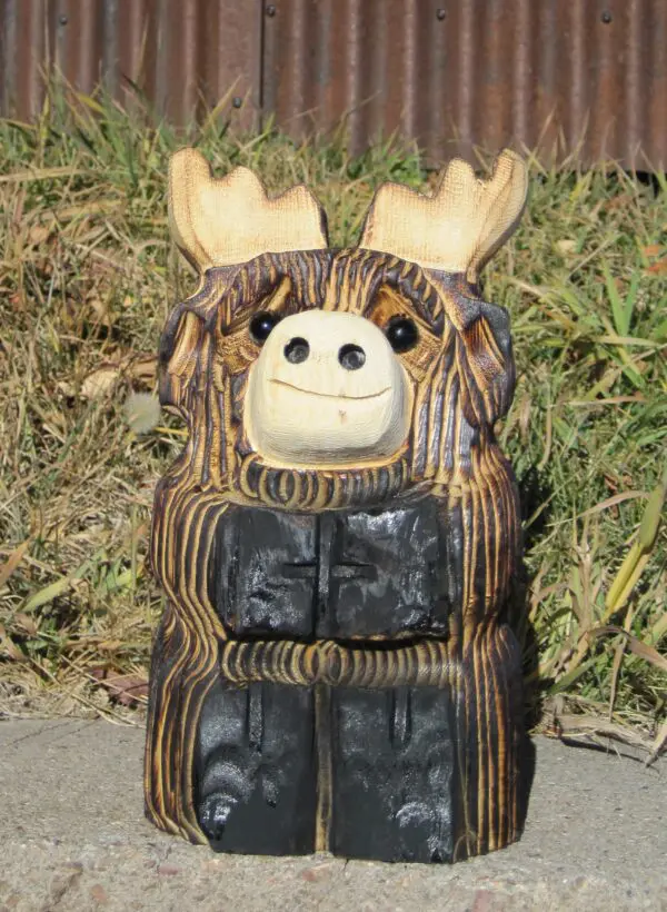 10" Carved Wood Moose - Image 2