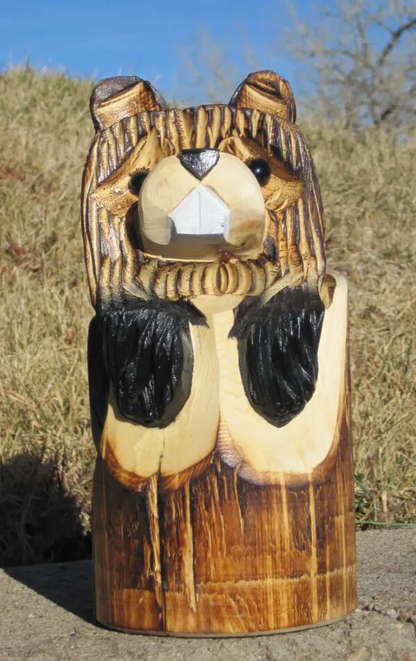 10" Carved Wood Beaver in Stump-Tail Out