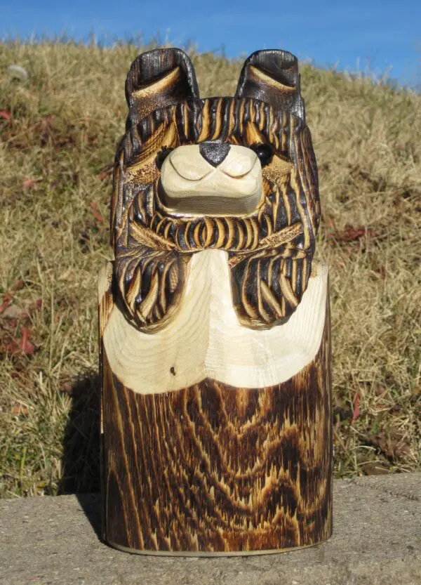 10" Craved Wood Brn. Bear in Stump