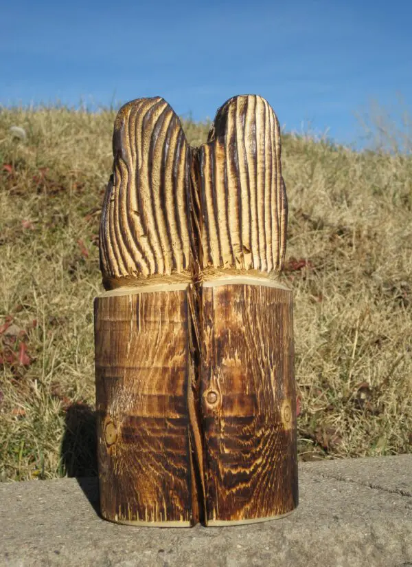 10" Carved Wood Brn. Bear in Stump-Feet Out - Image 2