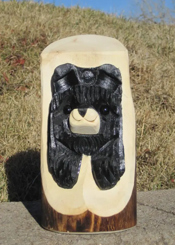 10" Carved Wood Blk. Bear Peeking From Stump