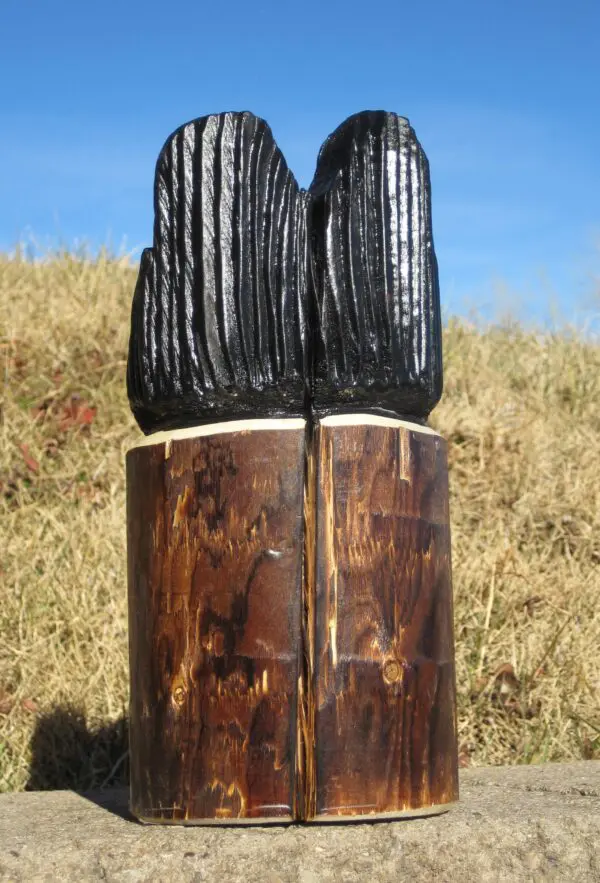 10" Carved Wood Blk. Bear in Stump-Feet Out - Image 2