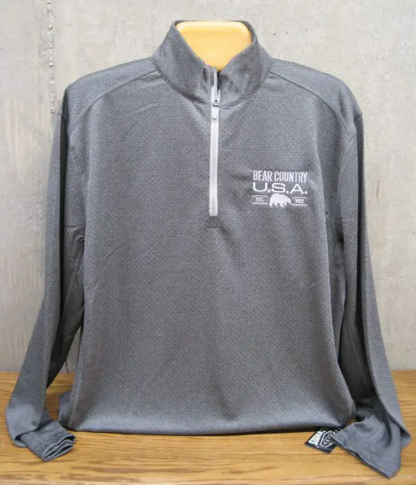 Adult-1/4 Zip Long Sleeve Grey Shirt Embroidered Bear/Logo